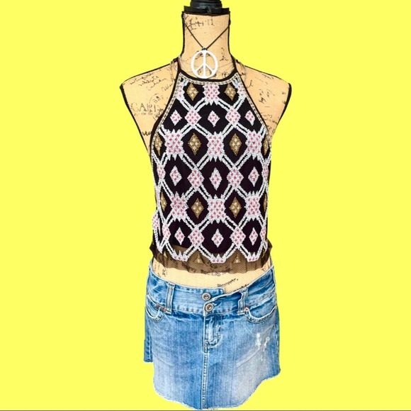 ECOTE boho Bralette top beaded back & neck tie fully lined size SMALL - Picture 15 of 15